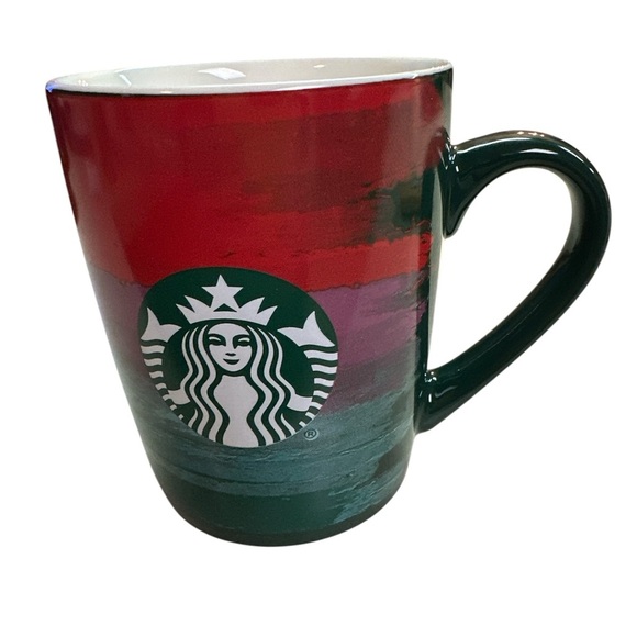 Starbucks Ceramic Mug 10 oz Green/Purple/Red Brush Strokes 2021 - Picture 1 of 6
